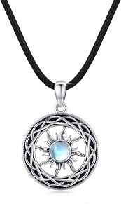 Collier Sterling Celtique avec Pendentif Amulette en Pierre de Lune