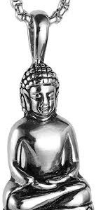 Pendentif Argent Homme Bouddha - HIJONES Inoxydable Vintage Amitabha