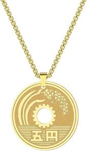 Pendentif Porte Bonheur Japonais Monnaie en Acier Inoxydable