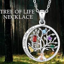 Collier Pendentif Naissance en Argent Sterling avec Cristaux - Arbre de Vie Femme