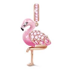 Pendentif Flamant Rose Compatible avec Bracelets Swarovski