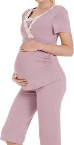 Pyjama d'allaitement en rayures et dentelle - Herzmutter