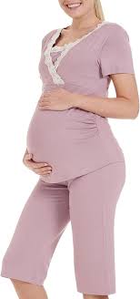 Pyjama d'allaitement en rayures et dentelle - Herzmutter