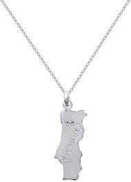 Pendentif Carte du Portugal en Argent avec Chaîne
