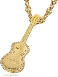 Pendentif Guitare Femme en Inoxydable avec Diamants