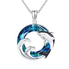 Pendentif requin en cristal avec chaîne en argent sterling - DAYLINLOVE