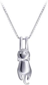 Pendentif Chat Femme en Argent Sterling 925 avec Druzy