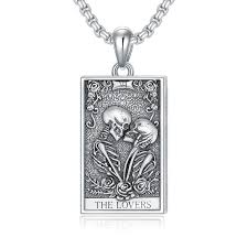 Collier Cartes Squelette Sterling - Pendentif Tarot Unique