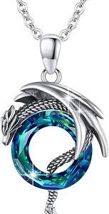 Collier Dragon en Argent avec Pendentif en Cristal pour Homme