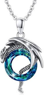Collier Dragon en Argent avec Pendentif en Cristal pour Homme