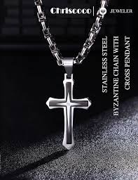 Collier Inoxydable Byzantine avec Pendentif Croix en Acier Inoxydable