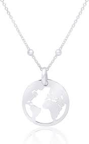 Collier Pendentif Planète Argent Planisphère - Voyagez avec Style
