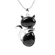 Pendentif Chat en Pierre Naturelle - LODMLOER Collier Pendentif Agate Noire