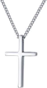 Collier Chrétien avec Pendentif Croix en Argent Inoxydable