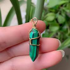 Pendentif Naturelle Hexagonal Améthystes et Malachite